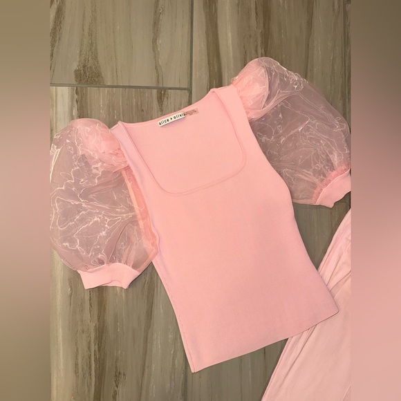 Alice and Olivia set Abella Tulle Puff-Sleeve Top and matching pants - Picture 4 of 7